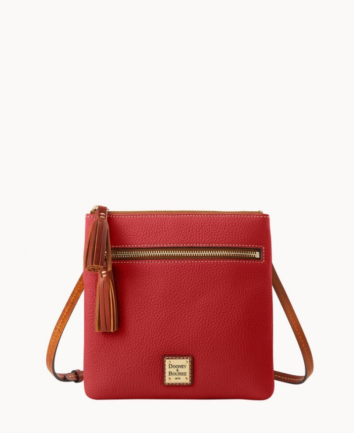 Dooney Pebble Grain Double Zip Tassel Crossbody Red ID-hc4YcQBl