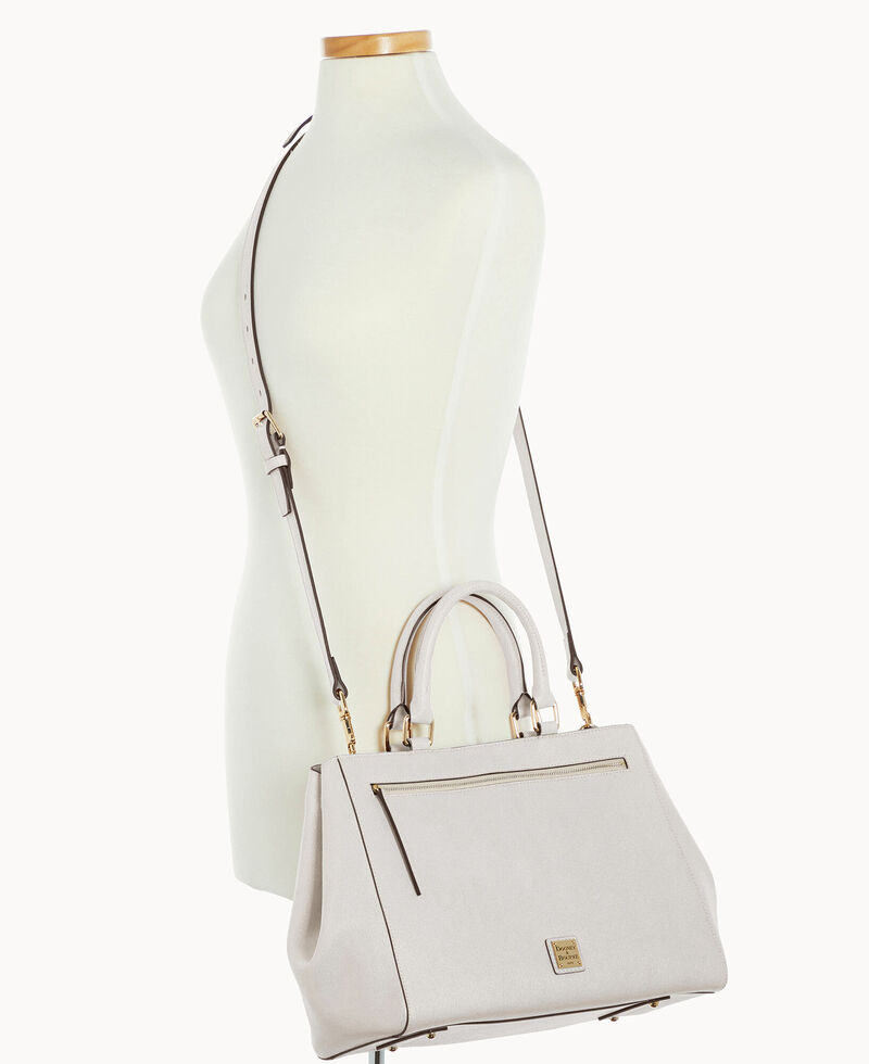 Dooney Saffiano Zip Satchel Ecru ID-0nP9JiUU
