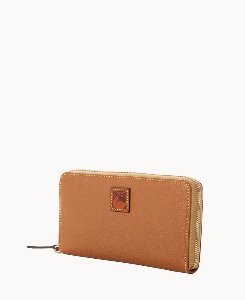 Dooney Pebble Grain Large Zip Around Wristlet Caramel ID-4ZkgTFwV