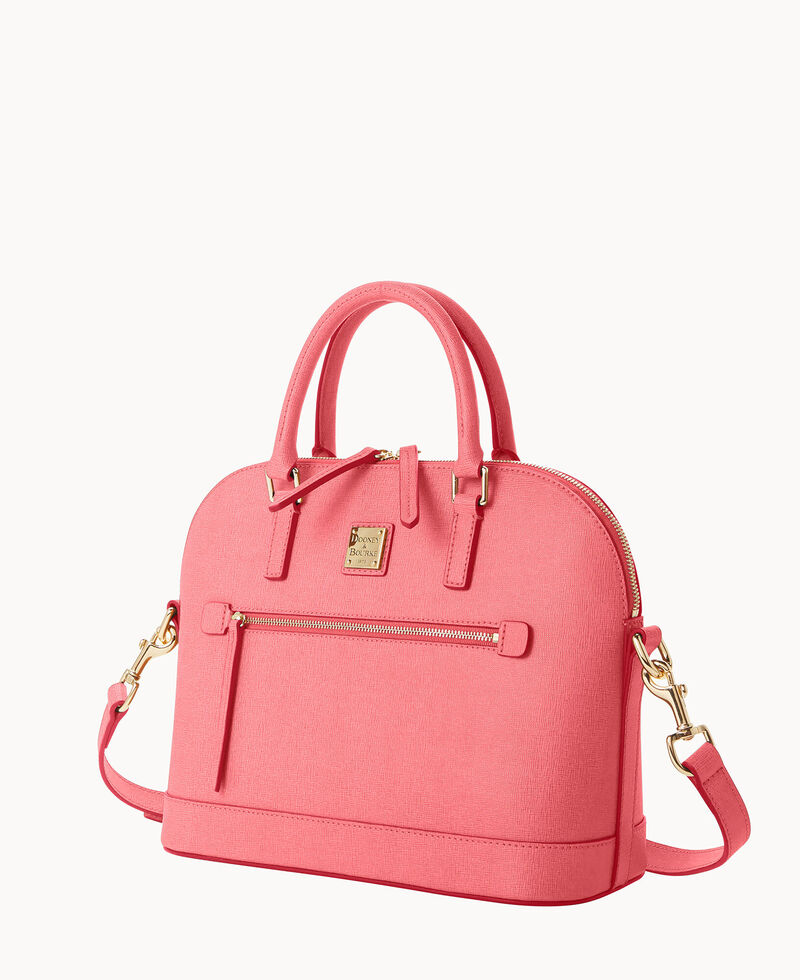 Dooney Saffiano Domed Zip Satchel Bubble Gum ID-5iKc1gR5