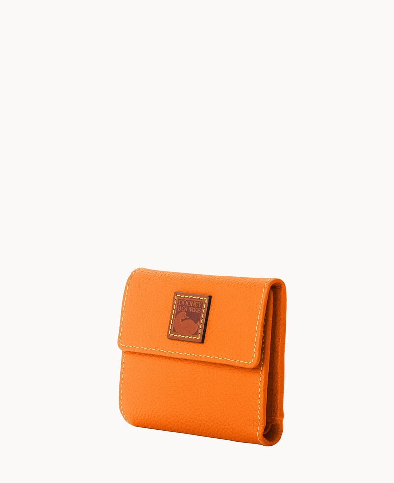Dooney Pebble Grain Small Flap Credit Card Wallet Clementine ID-7UqBnZp3
