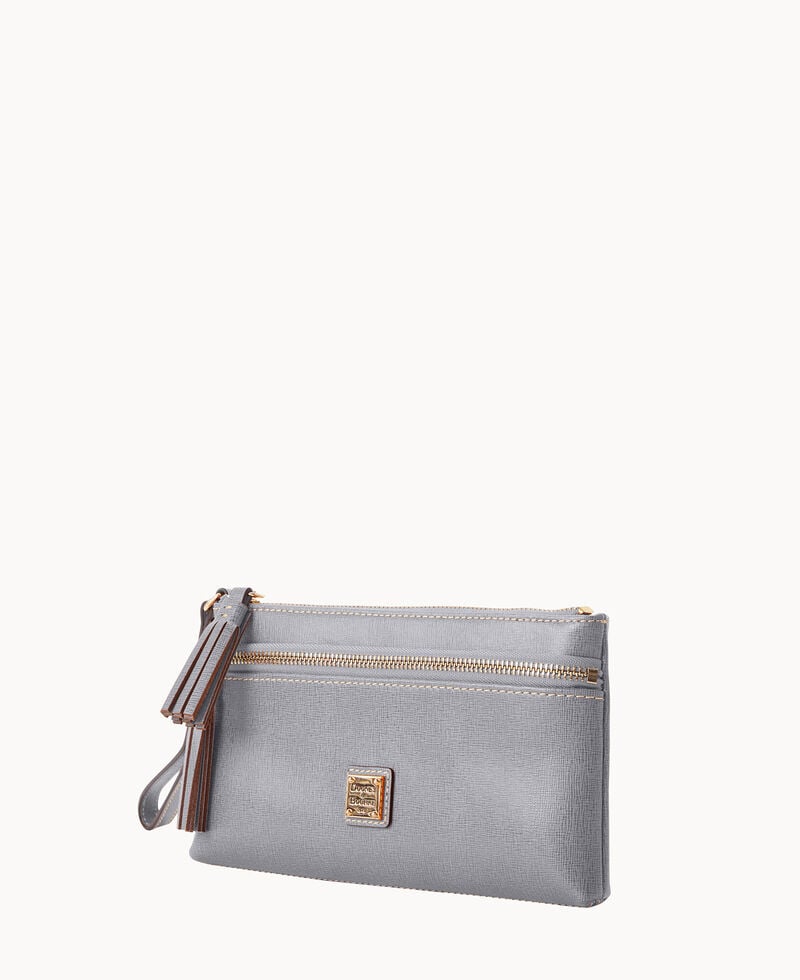 Dooney Saffiano Double Zip Wristlet Smoke Grey ID-PDt1kTNm
