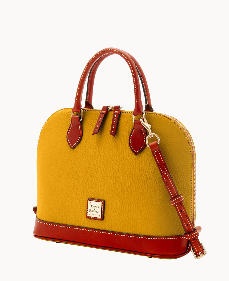 Dooney Pebble Grain Zip Zip Satchel Mustard ID-asxSl0yE