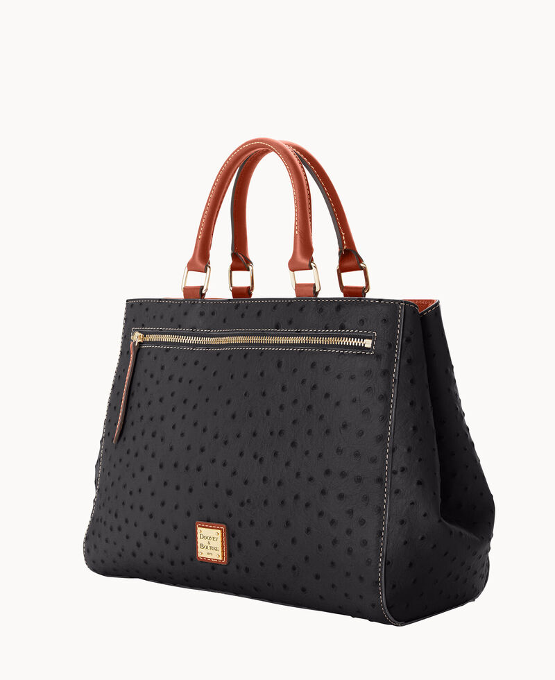 Dooney Ostrich Zip Satchel Black ID-g7G2Ml4p